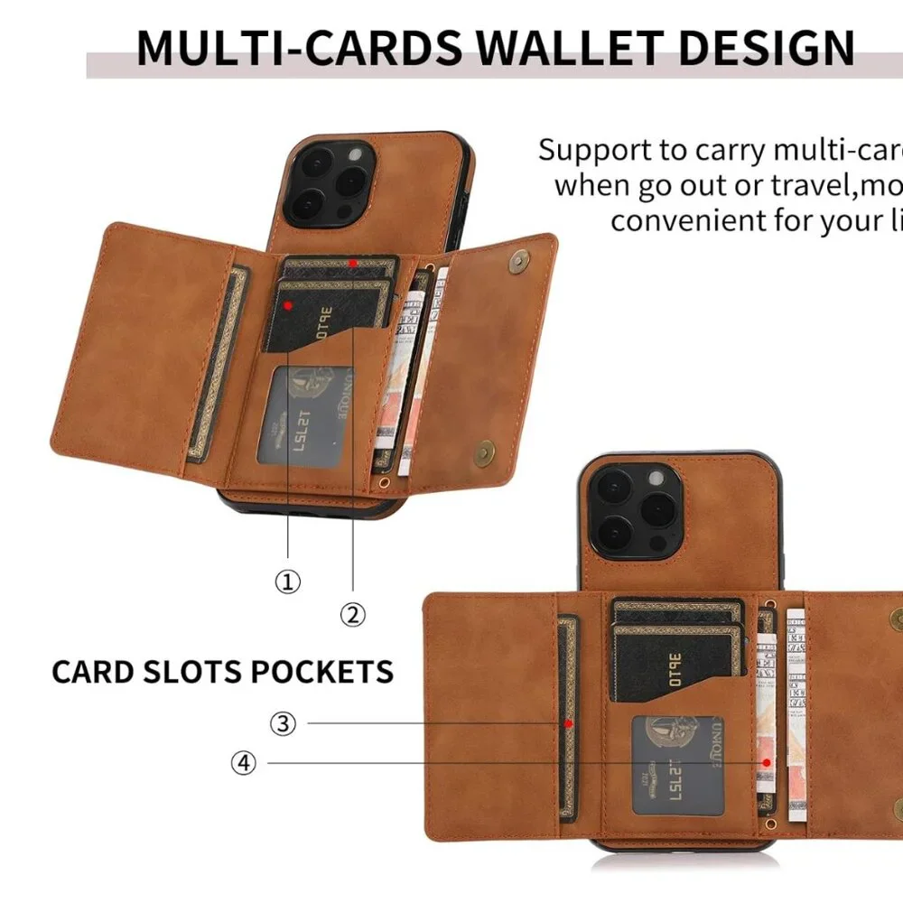 Luxury Wallet Case for iPhone 14 Pro – RFID Blocking, Card Holder & Stand